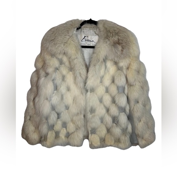 Vintage White Fox Fur Patchwork Leather Jacket Coat Ivory Evan’s 60s 70s M RARE - Picture 14 of 15